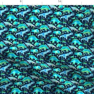 Dinosaurs Fabric - Blue And Green Dinosaurs By Emerysmithstudio - Kids Mystic Fantasy Castle Cute Cotton Fabric By The Yard With Spoonflower