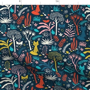 Foxes Fabric - Night In The Forrest By Natalia Gonzalez- Foxes Forest Trees Home Decor Upholstery Cotton Fabric By The Yard With Spoonflower imagen 1