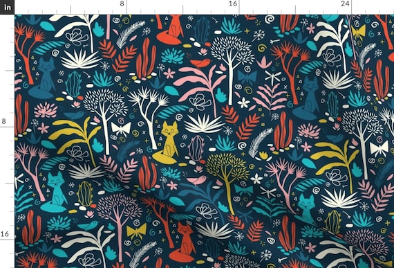 Foxes Fabric - Night In The Forrest By Natalia Gonzalez- Foxes Forest Trees Home Decor Upholstery Cotton Fabric By The Yard With Spoonflower