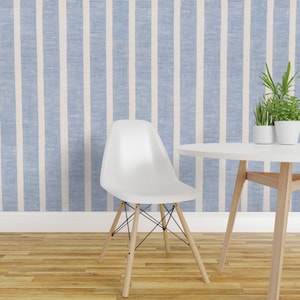 Ticking Wallpaper - Blue Linen Towel Vertical By Everindie - Blue Custom Printed Removable Self Adhesive Wallpaper Roll by Spoonflower