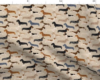 Doxie Fabric - Doxie Wire Haired Dogs Tan Dachshunds Wiener Dogs By Petfriendly - Doxie Cotton Fabric With the Yard with Spoonflower