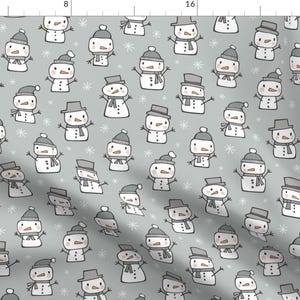 Snowman Fabric - Winter Christmas Snowman Snowflakes In Gray By Caja Design - Gray White Snowman Cotton Fabric By The Yard With Spoonflower