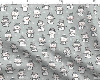 Snowman Fabric - Winter Christmas Snowman Snowflakes In Gray By Caja Design - Gray White Snowman Cotton Fabric By The Yard With Spoonflower