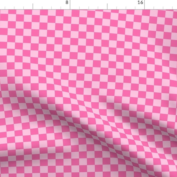 Bright Retro Check Fabric - Pink Checkerboard by camilaprints - Bubblegum Hot Pink Checkered Y2k 1960s Fabric by the Yard by Spoonflower
