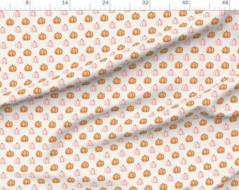 Harvest Extra Wide Sateen Fabric Fall Autumn Halloween Pumpkin Fabric By The Yard Pink And Orange Watercolor Pumpkins by cateandrainn