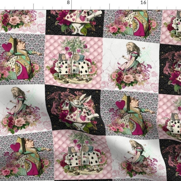 Storybook Fabric - Wonderland Patchwork By Floramoon - Floral Alice Cotton Fabric By The Yard With Spoonflower