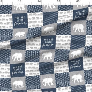 Grey Elephants Fabric - Elephant Wholecloth - You Are Loved Forever. - Navy By Littlearrowdesign - Elephants Fabric With Spoonflower imagen 2
