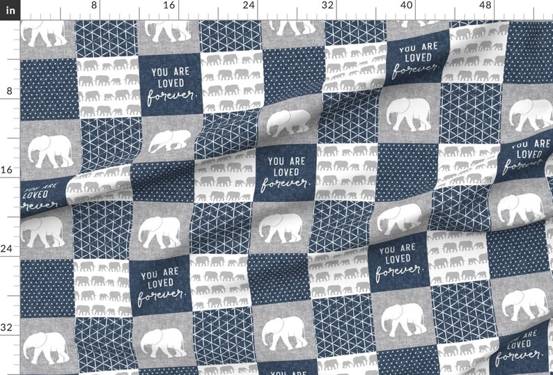 Grey Elephants Fabric - Elephant Wholecloth - You Are Loved Forever. - Navy By Littlearrowdesign - Elephants Fabric With Spoonflower imagen 2