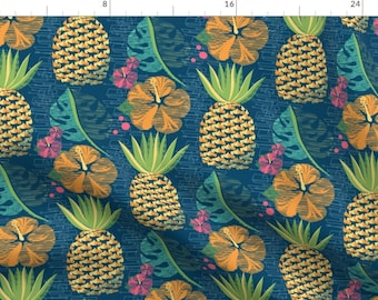 Tropical Pineapple Fabric - Tropical Pineapple Tiki-Teal12 3/4 By Robinpickens - Summer Pineapple Cotton Fabric By The Yard With Spoonflower