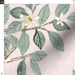 Tela de satén extra ancha estilo chinoiserie, estampado floral vintage rosa, tela botánica de pradera cortada a medida, rosa pálido, Elsie's Garden de danika_herrick imagen 4