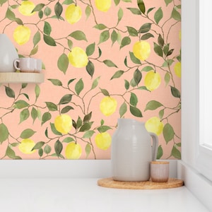 Watercolor Lemons Wallpaper - Lemon Branches By Mintpeony- Citrus Fruit Custom Printed Removable Self Adhesive Wallpaper Roll by Spoonflower