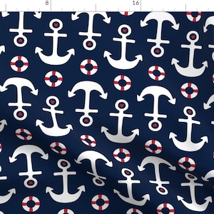 Patriotic Fabric - Anchors Independence Day Usa American Fourth Of July 4th By Misstiina - Navy Cotton Fabric By The Yard With Spoonflower