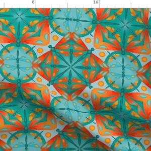 Dragonfly Orange And Blue Fabric - Dragonfly Kaleidoscope By Crookedlittlestudio - Dragonfly Cotton Fabric By The Yard With Spoonflower