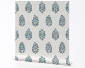 Middle Eastern Wallpaper - Mughal Flower Indian Block Print By Mlags - Custom Printed Removable Self Adhesive Wallpaper Roll by Spoonflower