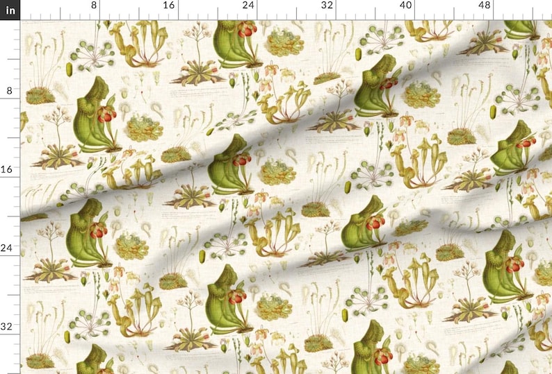 Carnivorous Plant Fabric - Carnivorous Plants Linen By Thecalvarium - Carnivorous Plant Botanical Cotton Fabric By The Yard With Spoonflower image 2