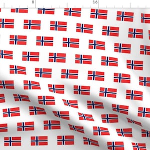 Norway Fabric - Norwegian Flag Small By Thinlinetextiles - Norwegian Flag Scandinavia Upholstery Cotton Fabric By The Yard With Spoonflower
