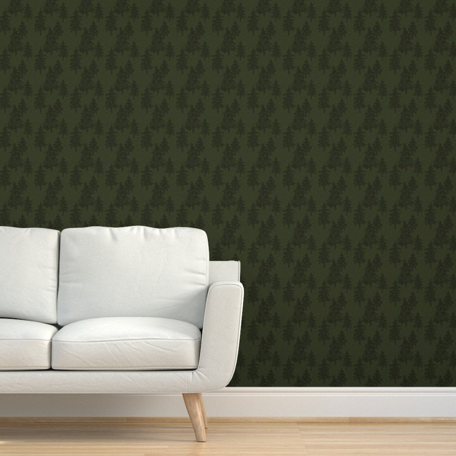 Hunter Green Wallpaper Evergreen Trees By Sugarpinedesign | Etsy
