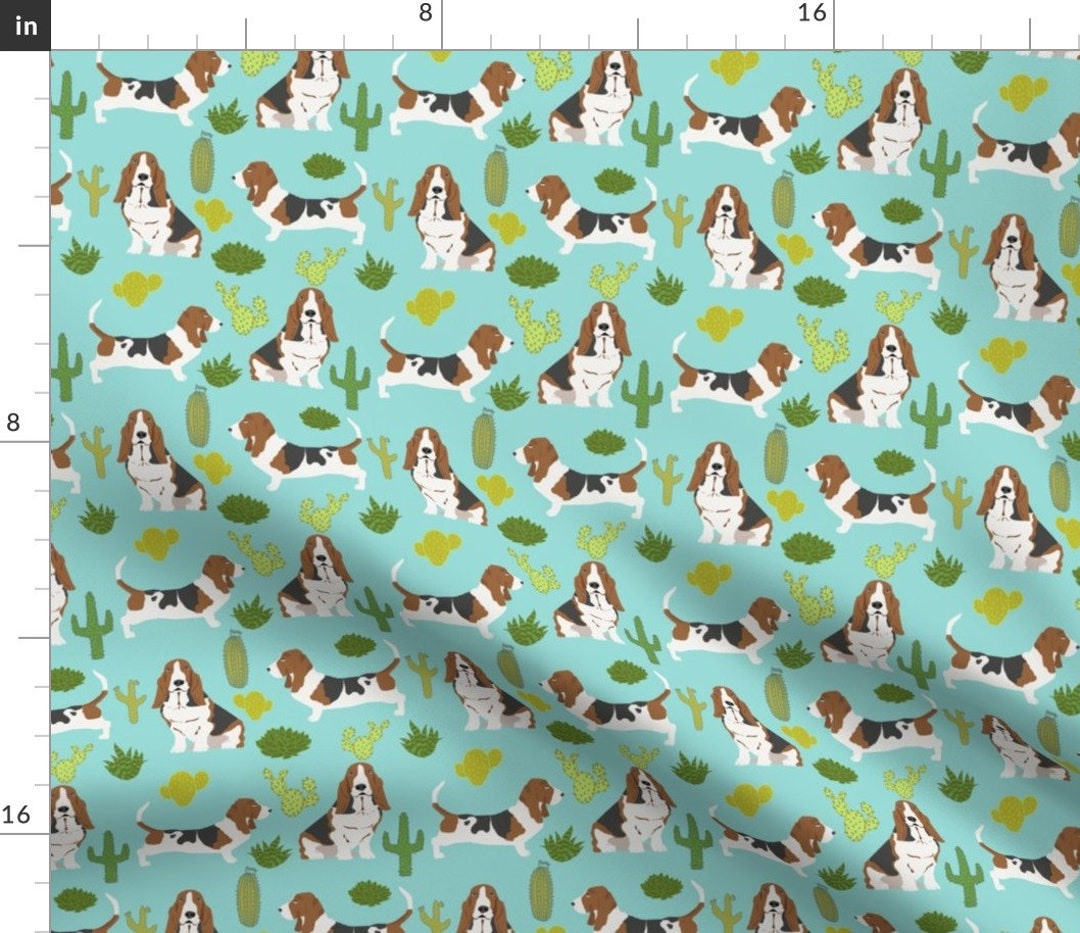 Basset Hound Fabric Basset Hound Mint Cactus Pet Dog Fabric Etsy