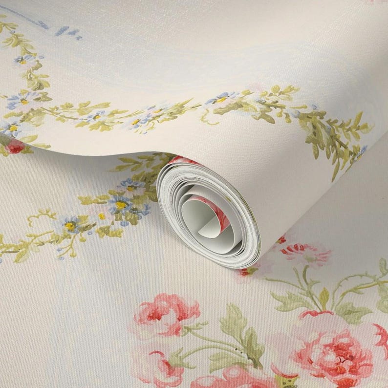 Feminine Floral Peel and Stick Wallpaper - Vintage Victorian Rococo - Removable Wall Decor Art - The Elysee by peacoquettedesigns image 3