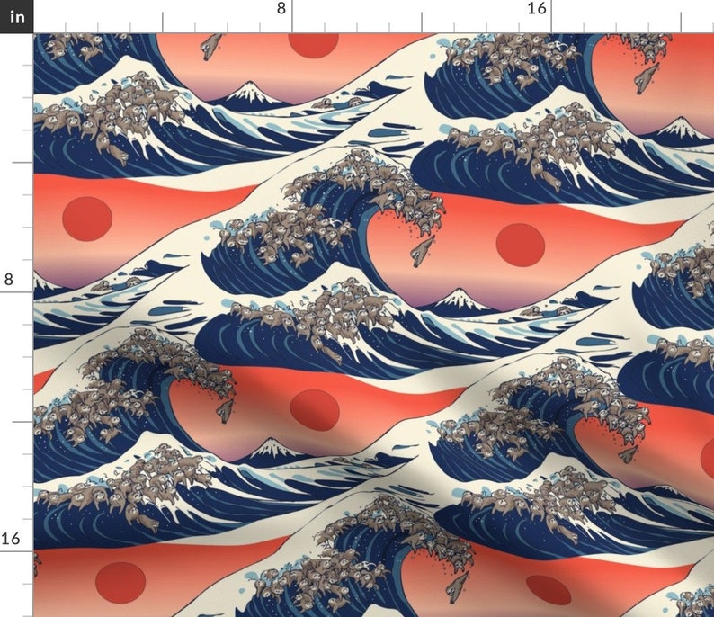 Sloth Ocean Waves Japan Fabric the Great Wave of Sloth by - Etsy