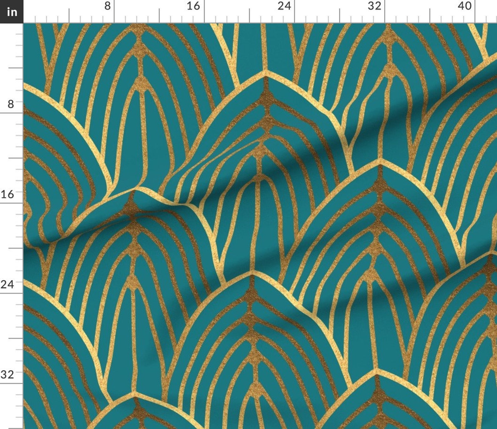 Turquoise Gold Geo Fabric Art Deco Arches Teal Bright large - Etsy
