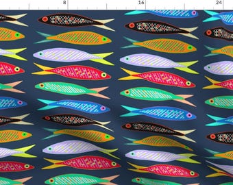 Sardine Fish Fabric - Sardines By Emilyrosethomson - Sardine Fish Cotton Fabric By The Yard With Spoonflower