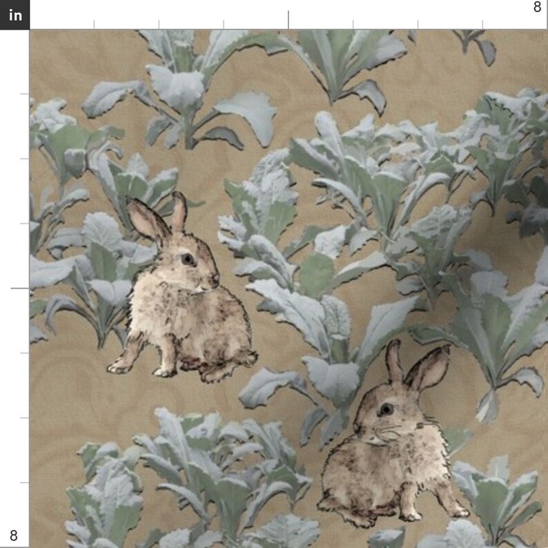 Woodland Rabbit Fabric Rabbits in the Kale by Wren Leyland Etsy