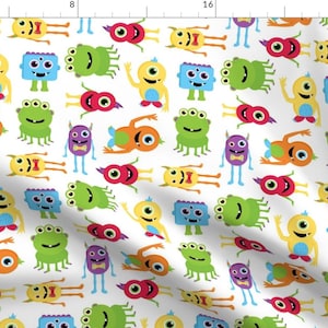 Monster Fabric - Cute Little Monsters By Jannasalak - Monster Kids Children&#39;s Scary Creature Cute Cotton Fabric By The Yard With Spoonflower