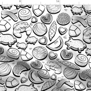 Mexican Pastry Fabric - Mexican Sweet Bakery Frenzy For Colouring By Selmacardoso - Kawaii Food Cotton Fabric By The Yard With Spoonflower