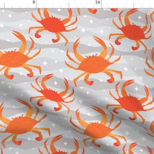 Crab Fabric - Just Cooked Crabs By Jesseesuem - Crabs Beach Nautical Costal Seafood Grey Stripe Cotton Fabric By The Yard With Spoonflower