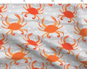 Crab Fabric - Just Cooked Crabs By Jesseesuem - Crabs Beach Nautical Costal Seafood Grey Stripe Cotton Fabric By The Yard With Spoonflower