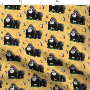 Gorilla Fabric - Endangered Mountain Rainforest Silverback Gorilla Yellow Small Scale By Amy G - Cotton Fabric by the Yard With Spoonflower
