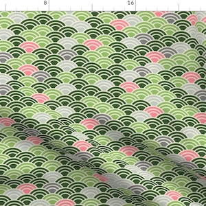Seigaiha Green Japanese Wave Fabric - Japanese Wave | Seaweed Forest By Amaryllideae - Seigaiha Cotton Fabric By The Yard With Spoonflower