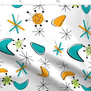 Atomic Era Fabric - Atomic Era Boomerangs By Hot4tees Bg@Yahoo Com - Atomic Turquoise Boomerang Cotton Fabric By The Yard With Spoonflower