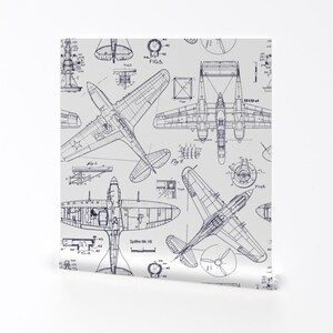 Airplane Peel and Stick Wallpaper - Aviation Aeroplane Doodles - Removable Wall Decor Art - Airplane Patent Drawings by red_raspberry_design image 2