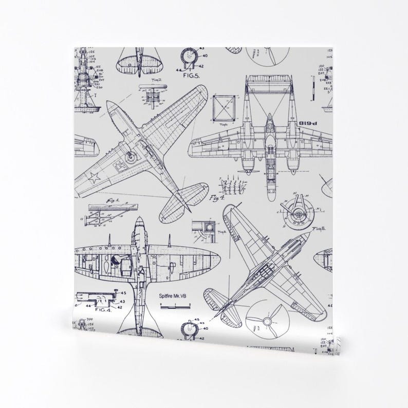 Airplane Peel and Stick Wallpaper - Aviation Aeroplane Doodles - Removable Wall Decor Art - Airplane Patent Drawings by red_raspberry_design image 2