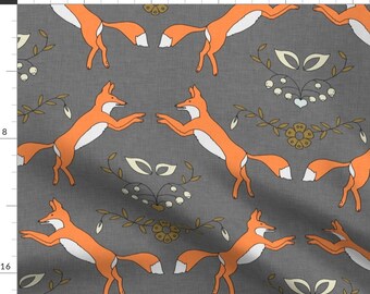 Woodland Fox Fabric - Foxen Fabric By Holli Zollinger - Modern Woodland Gender Neutral Baby Nursery Fox Fabric by the Yard with Spoonflower