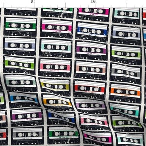 Retro Cassette Fabric - Julie&#39;S Cassette Tapes By Juliesfabrics - Retro Rainbow Cassette Cotton Fabric By The Yard With Spoonflower