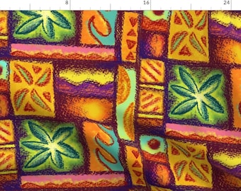 Vintage Tiki Floral Fabric- Wave Flower By Woodyworld- Mid Century Retro Tropical Hawaiian Floral Cotton Fabric By The Yard With Spoonflower