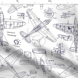 Flugzeugstoff - Flugzeug-Patentzeichnungen von red_raspberry_design - Luftfahrt-Flugzeug-Skizzen-Stoff-Massenware von Spoonflower