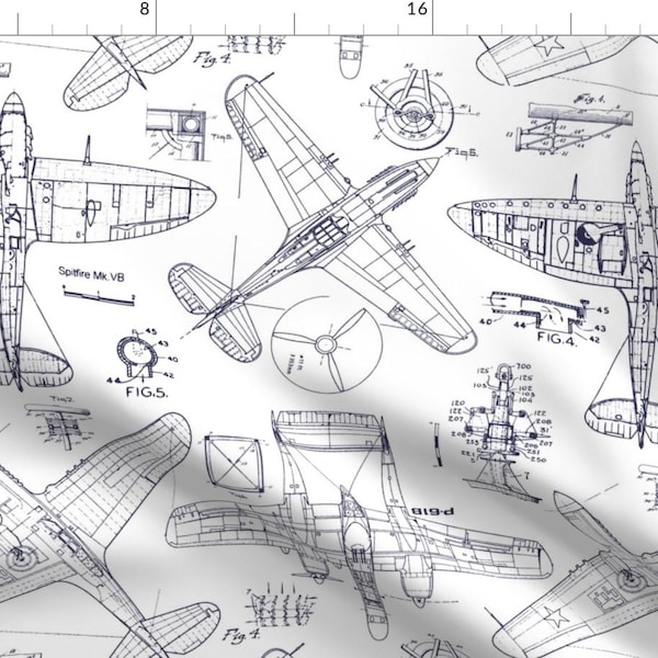 Airplane Fabric - Airplane Patent Drawings by red_raspberry_design - Aviation Aeroplane Plane Sketches Fabric by the Yard by Spoonflower