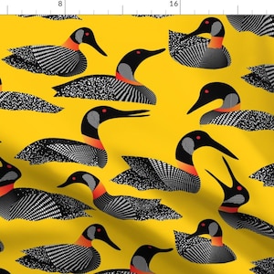 Loon Fabric - Common Loon Of Canada By Vo Aka Virginiao - Yellow Black Duck Animals Nature Fowl Cotton Fabric By The Yard With Spoonflower
