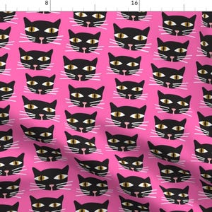 Kitty Fabric - Black Cat Pink by beshkakueser - Halloween Cats Black Cat Spooky Cute Fall Feline Witchy Fabric by the Yard by Spoonflower