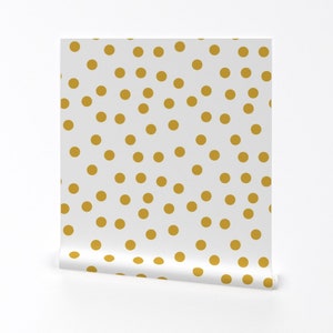 Modern Wallpaper - Polka Dot Scatter Mustard By Littlearrowdesign- Boho Custom Printed Removable Self Adhesive Wallpaper Roll by Spoonflower