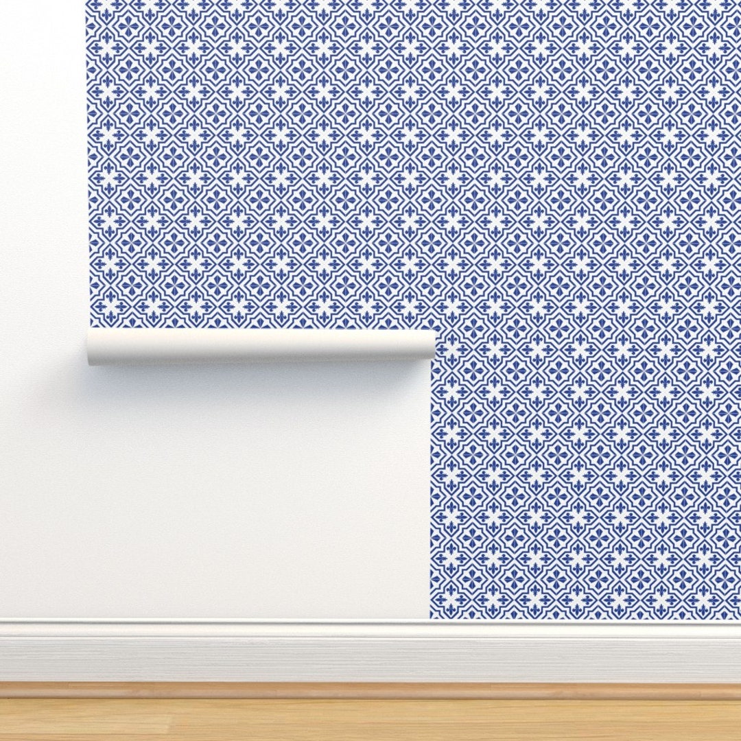 Fleur De Lis Tile Wallpaper Delft Fleur by Lucielou Tiles - Etsy