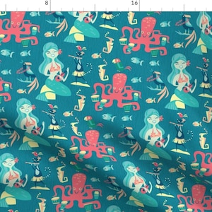 Mid Century Modern Tiki Oasis Fabric - Tiki Oasis By Pinkowlet - Summer Beach Home Decor Cotton Fabric by the Yard with Spoonflower