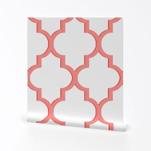 Orange Wallpaper - Geometric In Coral By Willowlanetextiles - Ogee Custom Printed Removable Self Adhesive Wallpaper Roll by Spoonflower