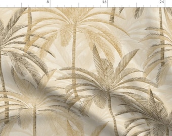 Neutral Palm Trees Fabric - Monochrome Palms by francisca_reyes - Tan Tropical Beige Coastal Nautical Fabric by the Yard by Spoonflower