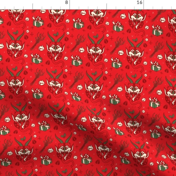 Krampus Red Christmas Scary Fabric - Krampus In Christmas Colors By Pinkindetroit - Krampus Cotton Fabric By The Yard With Spoonflower