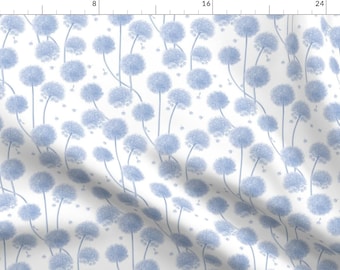 Dandelion Fabric - Aylen By Lilyoake - Dandelion Light Blue Nature Botanical Cotton Fabric By The Yard With Spoonflower